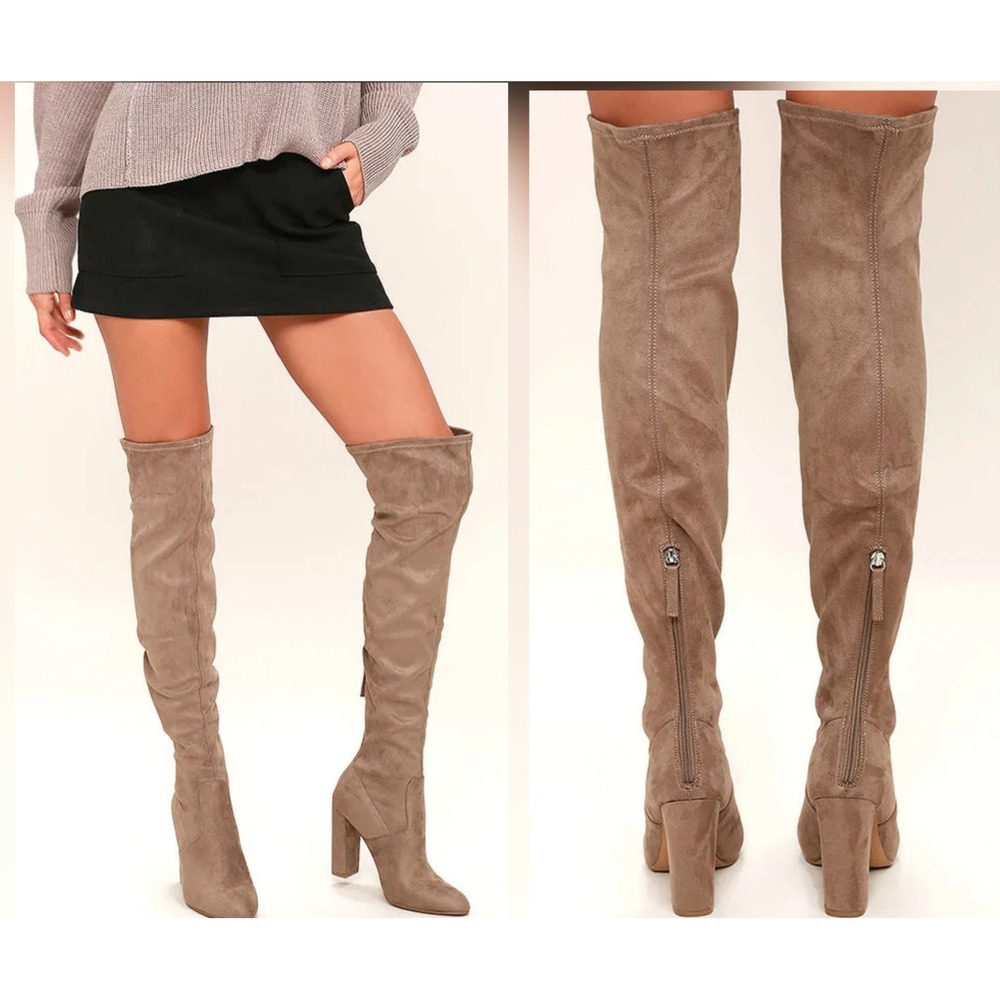 Steve Madden Emotions Over the Knee Boots Size 8 Taupe‎ Brown Chunk Heel Boots
